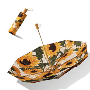 Double-Layer Floral Print 23-inch 8-Rib Tri-Fold Umbrella