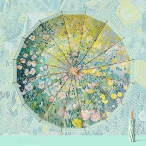 Dark Eyebrow & Green Duckweed 16-Rib Print Umbrella
