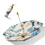 Double-Layer Floral Print 23-inch 8-Rib Tri-Fold Umbrella