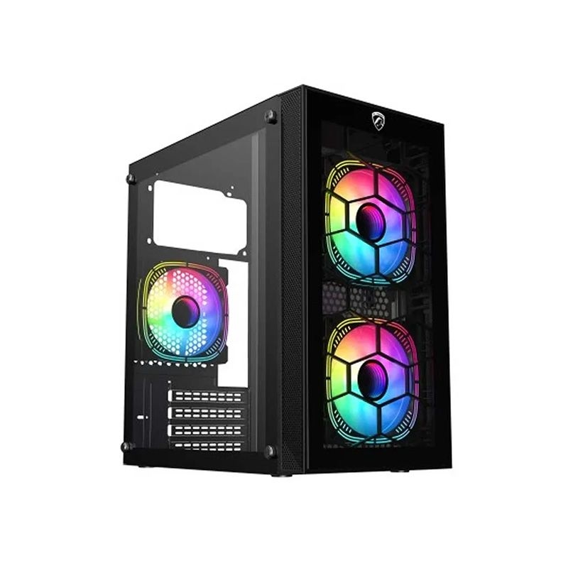 PC Power Spider Web Crystal Mini Tower 3 ARGB Fan Gaming Casing with 230W PSU