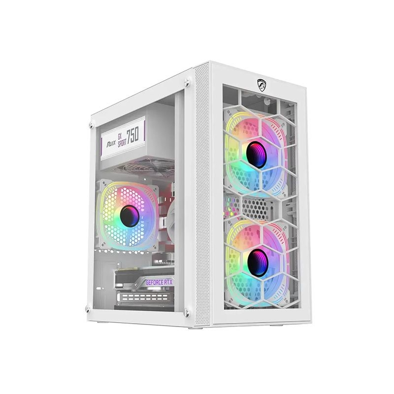 PC Power Spider Web Crystal Mini Tower 3 ARGB Fan Gaming Casing with 230W PSU