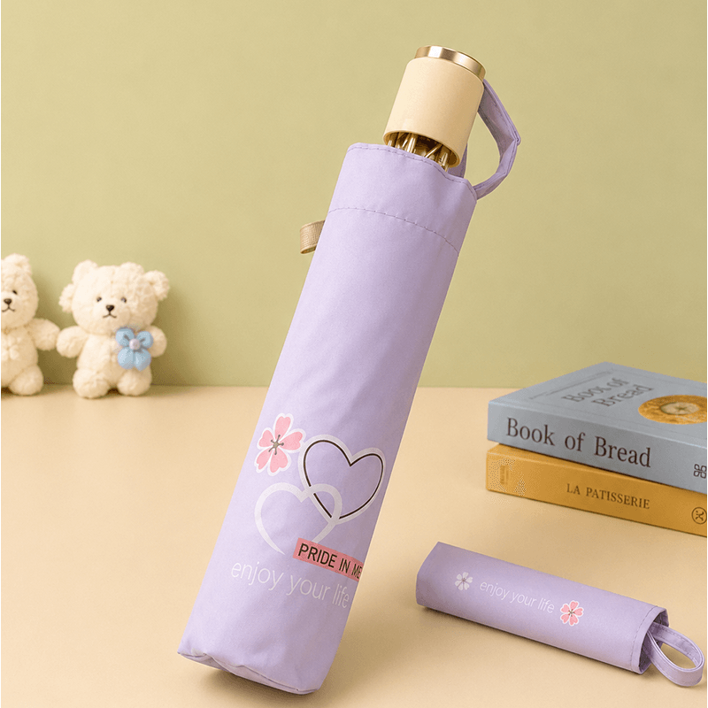Premium Love Print Dual-Tone Folding Umbrella